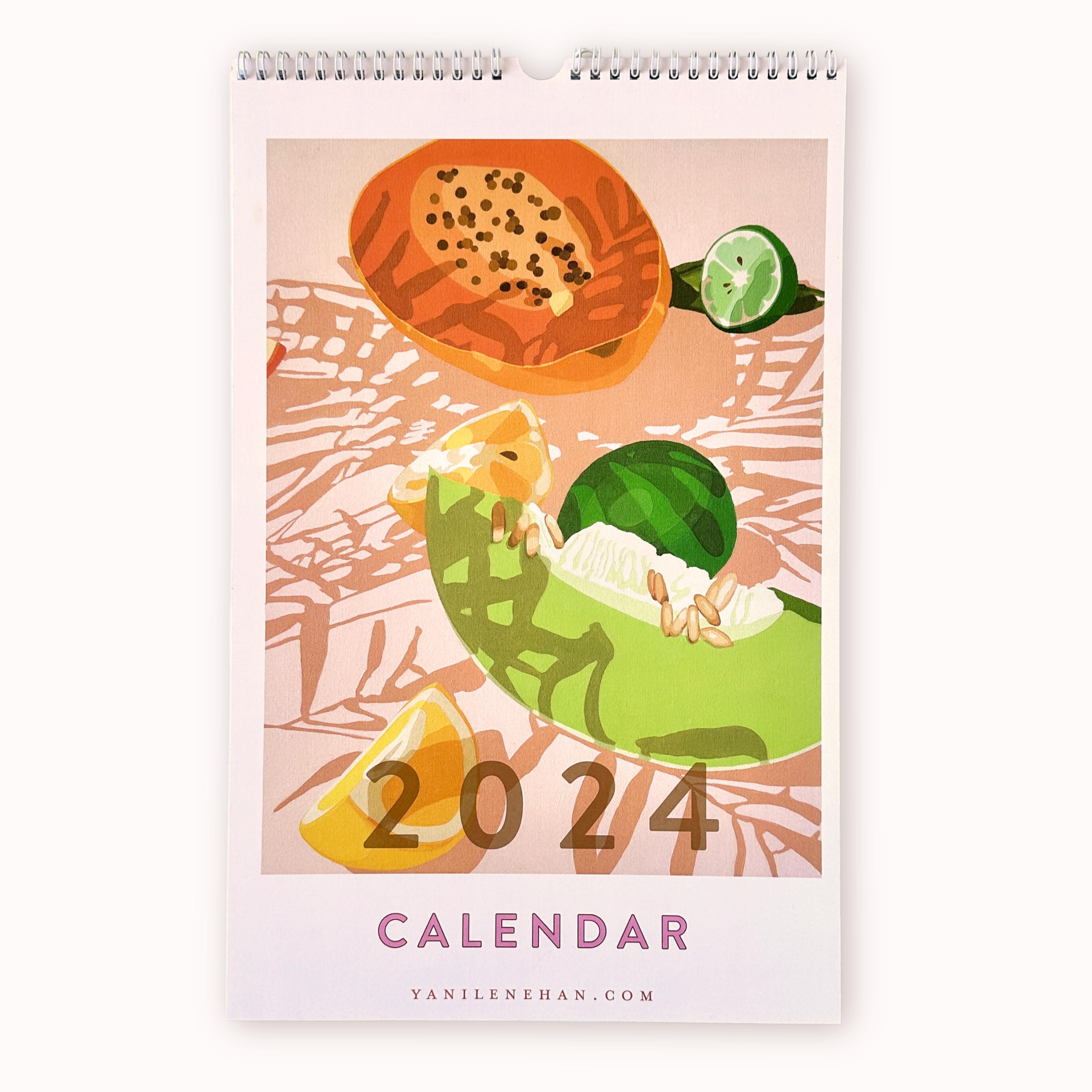 Original Art 2024 Fruit Series Art Wall Calendar 🍋🍐🍇 Yani Lenehan