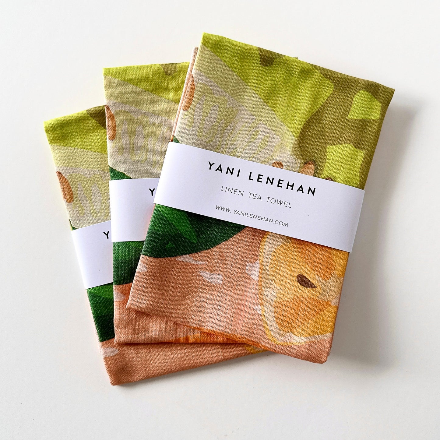 100% pure linen contemporary colourful fruit art tea towel
