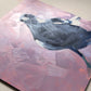 original oil painting of a magpie in navy and white on a smooth and textured lilac background