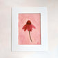 original oil painting of an echinacea flower with pink petals in a textured soft pink background