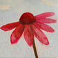 original oil painting of an echinacea flower with pink petals in a textured blue green background