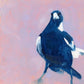 fine art paper print of a magpie on a textured lavender lilac pink background