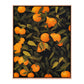 original oil painting of mandarines with green leaves on a dark green background