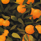 original oil painting of mandarines with green leaves on a dark green background